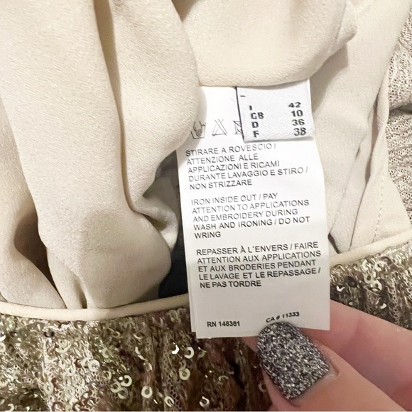 NWT PINKO Aquarius Gold Sequin Jumpsuit Flared Sleeve Wide Leg Cocktail US 6 - Picture 6 of 14